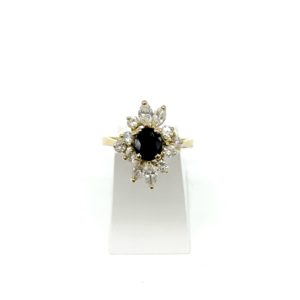 Bague or jaune marguerite saphir et diamants