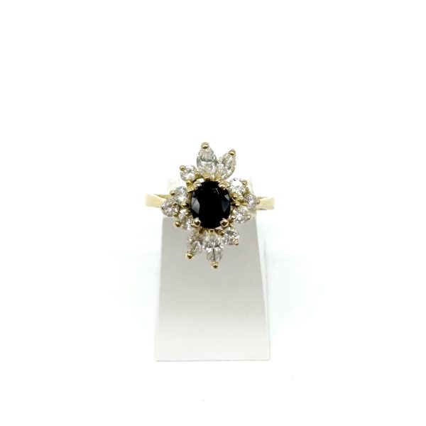 Bague or jaune marguerite saphir et diamants