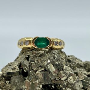 bijou occasion bijouterie frot guilde or 750 jaune bague émeraude diamants
