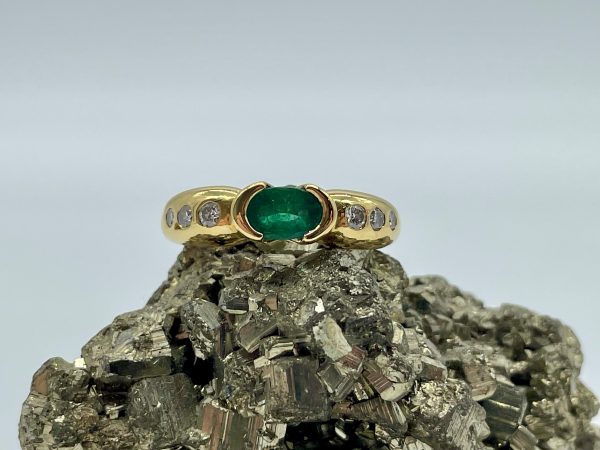 bijou occasion bijouterie frot guilde or 750 jaune bague émeraude diamants