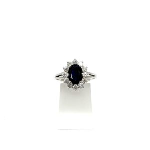 Bague or blanc, saphir et diamants