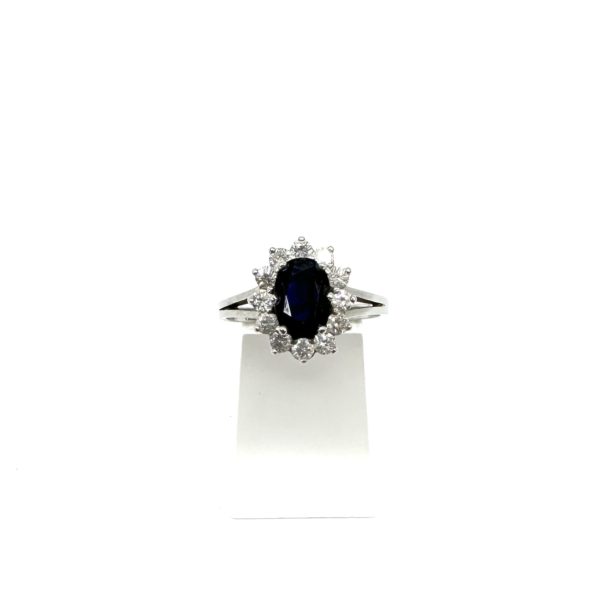 Bague or blanc, saphir et diamants