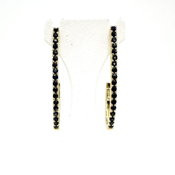 Boucles d'oreilles demi créoles or jaune et saphirs – Image 3