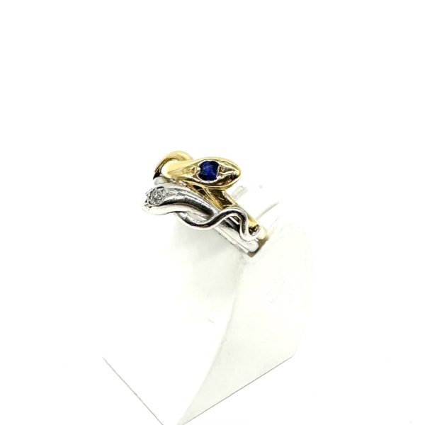 Bague toi et moi,or jaune et platine, diamant et saphir synthétique – Image 3