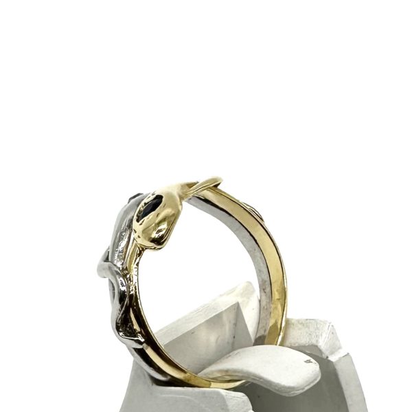 Bague toi et moi,or jaune et platine, diamant et saphir synthétique – Image 4