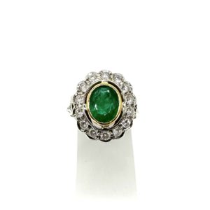 Bague bicolore émeraude et diamants