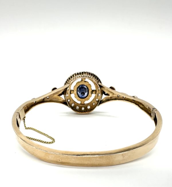bijou occasion or rose 750 millièmes 18 carats bijouterie frot guilde bracelet jonc ancien diamants saphir synthétique