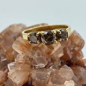 bijou occasion bijouterie frot guilde or 750 jaune bague diamants bruns trilogie