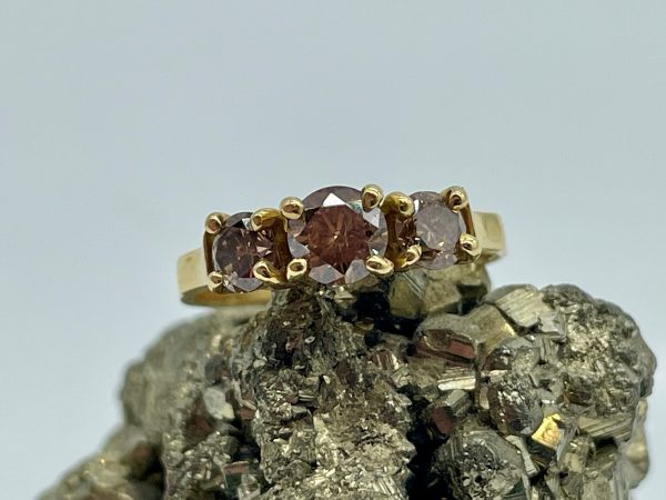 bijou occasion bijouterie frot guilde or 750 jaune bague diamants bruns trilogie