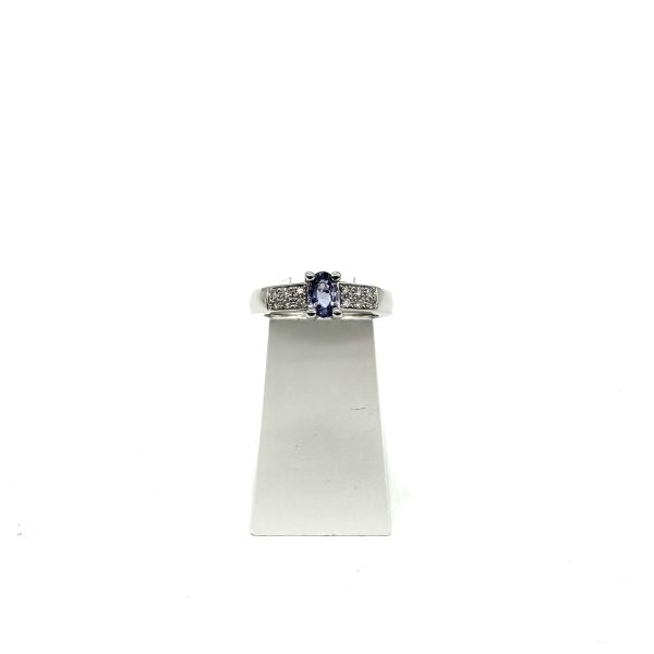 bijou occasion bijouterie frot guilde bague or blanc solitaire accompagné saphir diamants