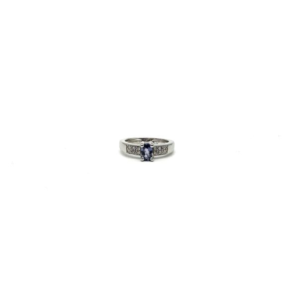 bijou occasion bijouterie frot guilde bague or blanc solitaire accompagné saphir diamants