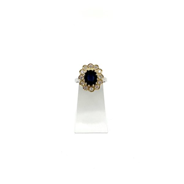 bijou occasion bijouterie frot guilde or 750 jaune bague blanc saphir diamants bicolore