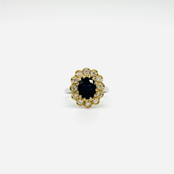 bijou occasion bijouterie frot guilde or 750 jaune bague blanc saphir diamants bicolore
