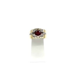 bijou occasion bijouterie frot guilde or 750 jaune bague volume platine rubis diamants