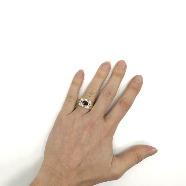 bijou occasion bijouterie frot guilde or 750 jaune bague volume platine rubis diamants