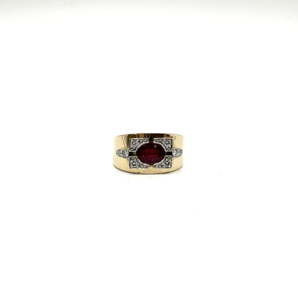 bijou occasion bijouterie frot guilde or 750 jaune bague volume platine rubis diamants