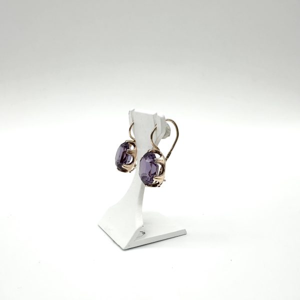 bijou occasion bijouterie frot guilde or 750 rose boucles d oreilles corindon synthétique