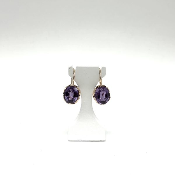 bijou occasion bijouterie frot guilde or 750 rose boucles d oreilles corindon synthétique