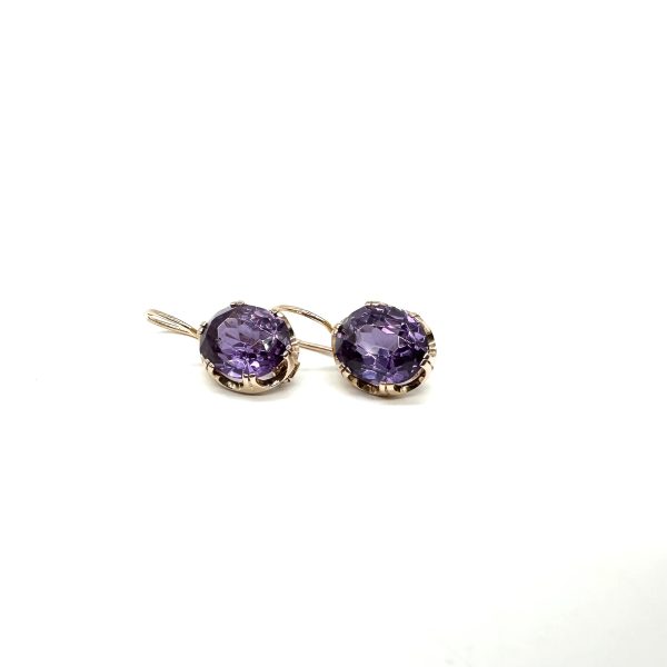 bijou occasion bijouterie frot guilde or 750 rose boucles d oreilles corindon synthétique