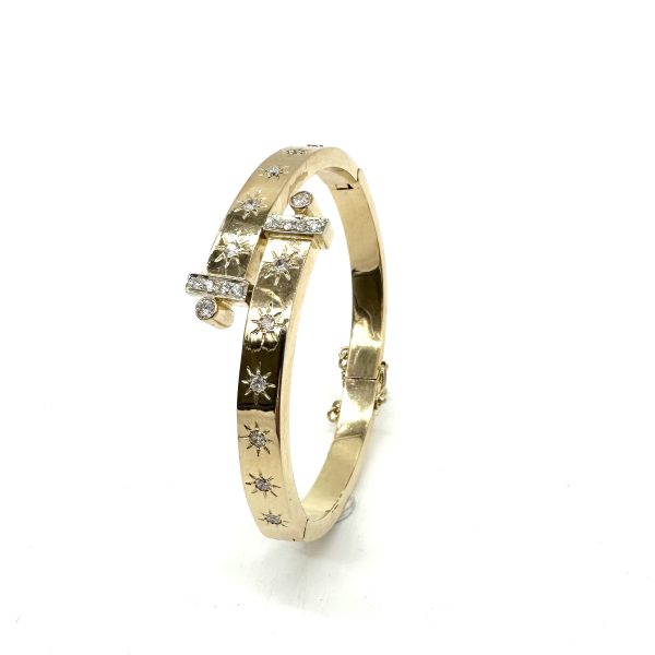 bijou occasion bijouterie frot guilde 18 carats 750 millièmes bracelet jonc ouvrant diamants