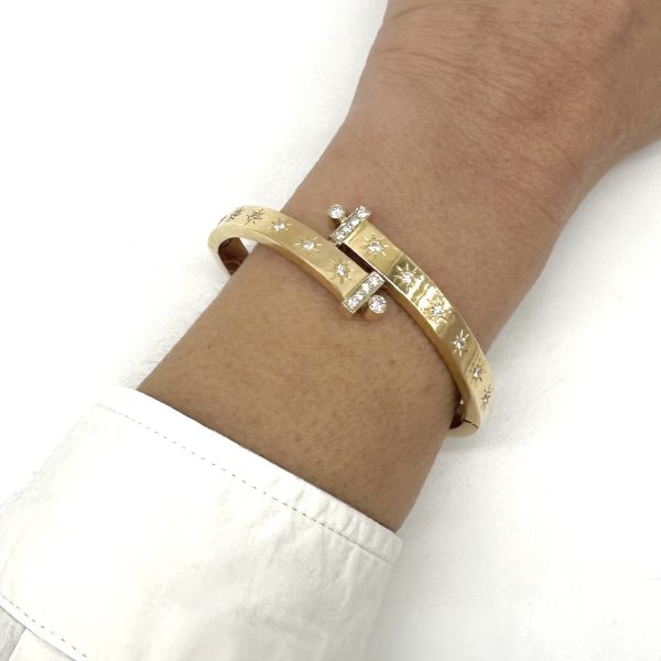 bijou occasion bijouterie frot guilde 18 carats 750 millièmes bracelet jonc ouvrant diamants