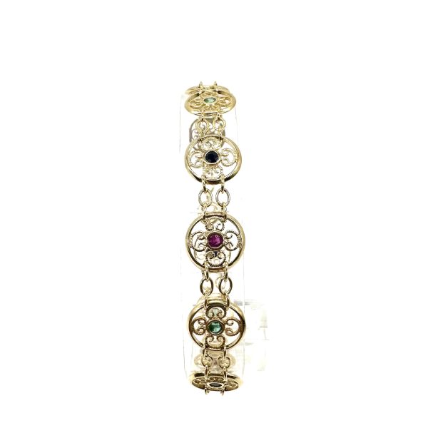 bijou occasion bijouterie frot guilde collier or jaune 750 18 carats filigrane saphirs émeraudes rubis bracelet