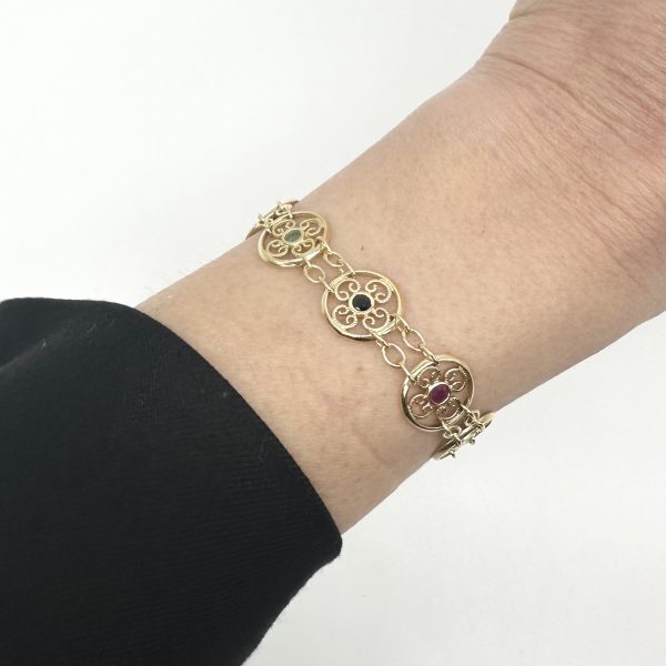 bijou occasion bijouterie frot guilde collier or jaune 750 18 carats filigrane saphirs émeraudes rubis bracelet