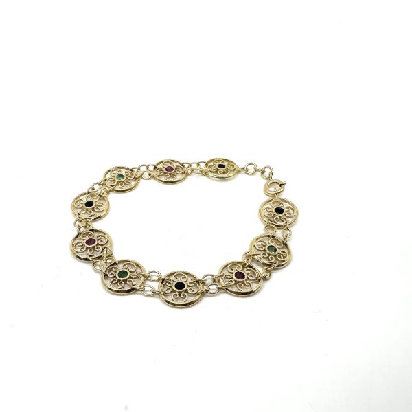bijou occasion bijouterie frot guilde collier or jaune 750 18 carats filigrane saphirs émeraudes rubis bracelet