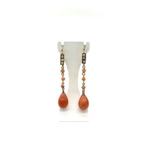 bijou occasion bijouterie frot guilde boucles oreilles or jaune 750 18 carats corail demi perle