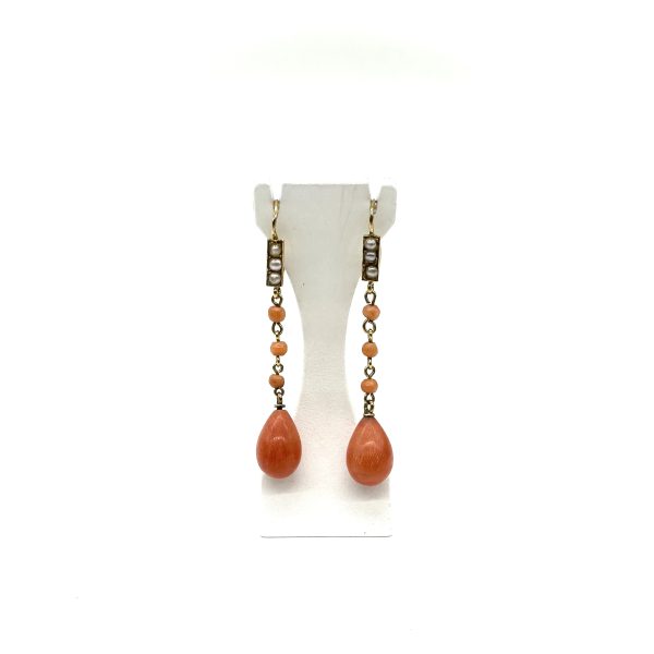 bijou occasion bijouterie frot guilde boucles oreilles or jaune 750 18 carats corail demi perle