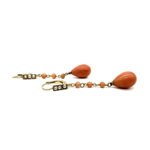 bijou occasion bijouterie frot guilde boucles oreilles or jaune 750 18 carats corail demi perle