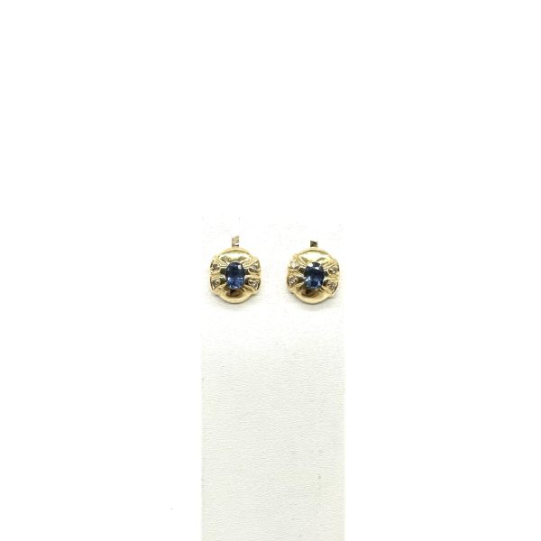 bijou occasion bijouterie frot guilde or jaune 750 18 carats boucles oreilles saphirs diamants