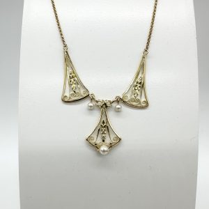 bijou occasion bijouterie frot guilde collier or jaune 750 18 carats filigrane perle de culture