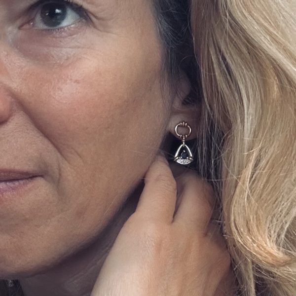 bijou occasion bijouterie frot guilde or blanc jaune bicolore 750 18 carats boucles oreilles saphirs