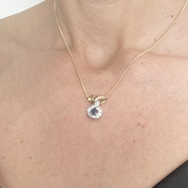 bijou occasion bijouterie frot guilde or jaune blanc bicolore 750 18 carats pendentif saphir diamant