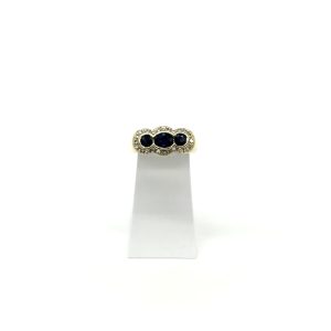 bijou occasion bijouterie frot guilde or jaune 750 18 carats bague saphir diamant trilogie
