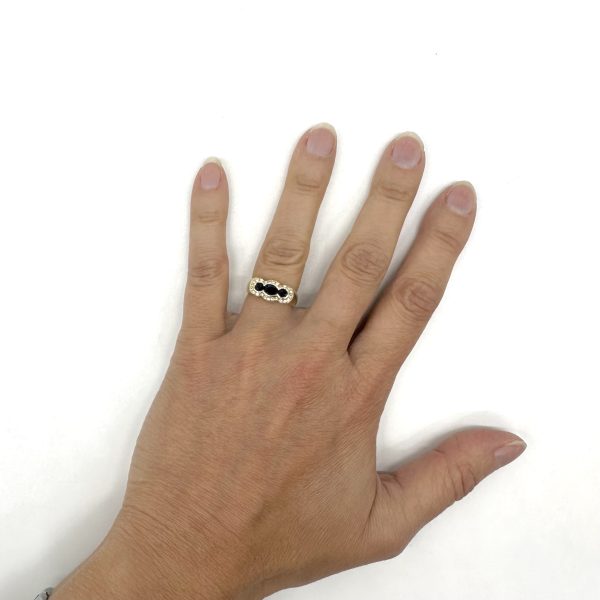 bijou occasion bijouterie frot guilde or jaune 750 18 carats bague saphir diamant trilogie