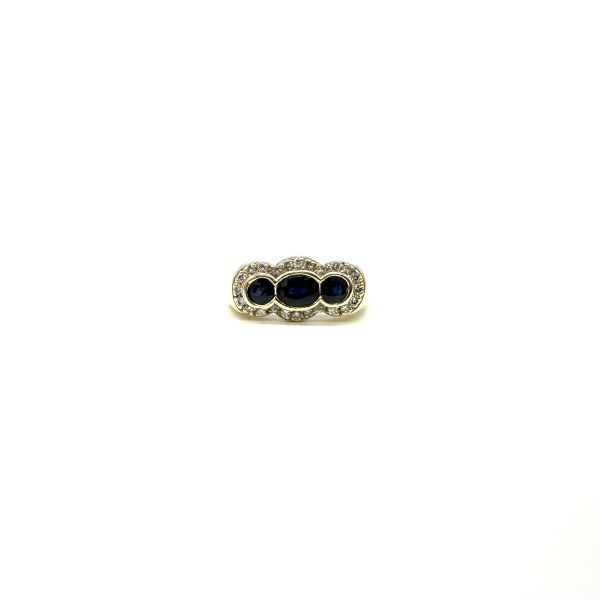 bijou occasion bijouterie frot guilde or jaune 750 18 carats bague saphir diamant trilogie