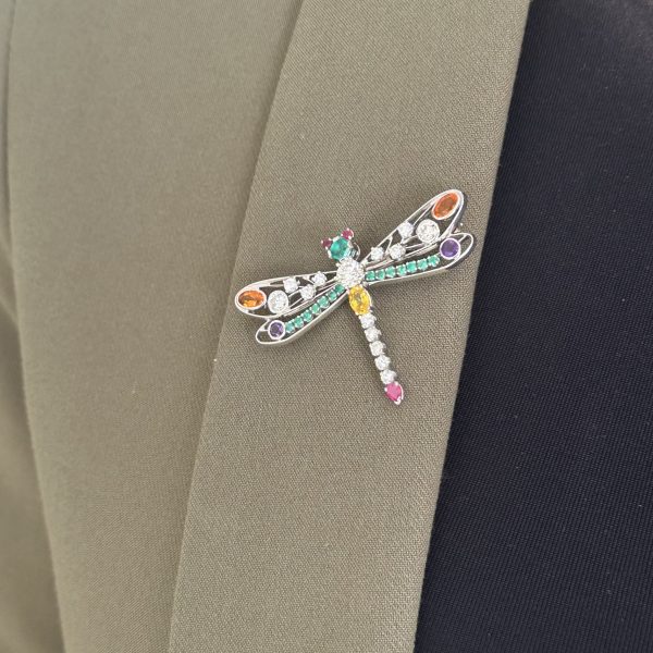 Broche libellule pierres fines et diamants – Image 3