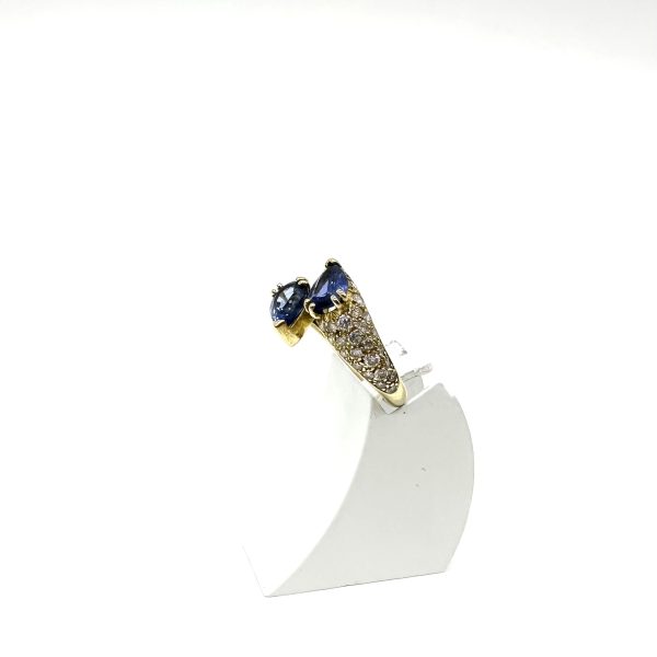 bijou occasion bijouterie frot guilde or jaune 750 18 carats bague saphirs diamants toi et moi