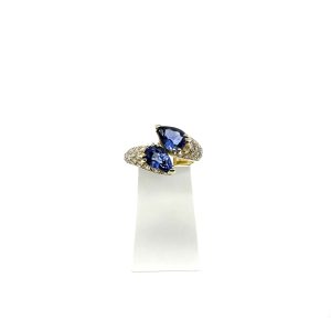 bijou occasion bijouterie frot guilde or jaune 750 18 carats bague saphirs diamants toi et moi