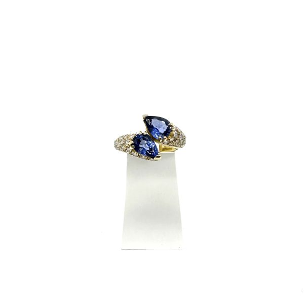 bijou occasion bijouterie frot guilde or jaune 750 18 carats bague saphirs diamants toi et moi