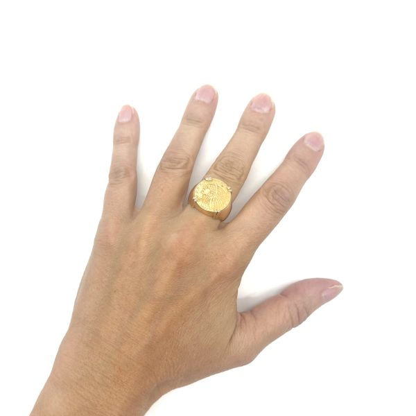 bijou occasion bijouterie frot guilde or jaune 750 18 carats bague chevalière tête indien