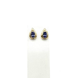 bijou occasion bijouterie frot guilde or jaune 750 18 carats boucles oreilles puce tanzanite