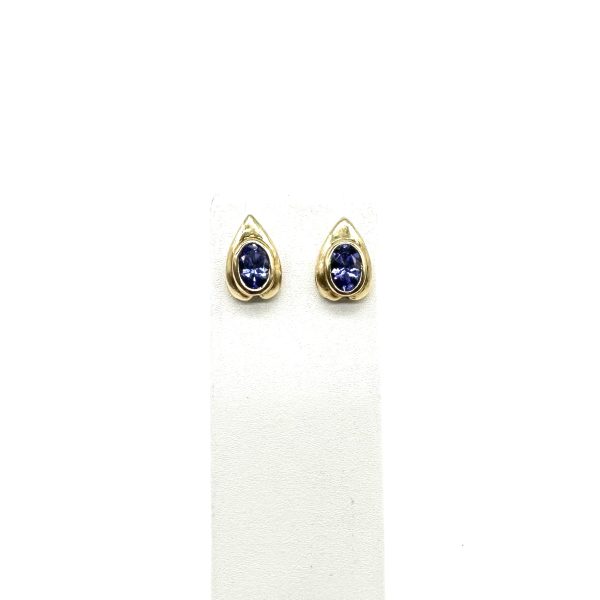 bijou occasion bijouterie frot guilde or jaune 750 18 carats boucles oreilles puce tanzanite