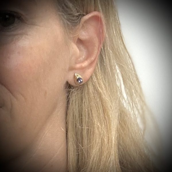 bijou occasion bijouterie frot guilde or jaune 750 18 carats boucles oreilles puce tanzanite